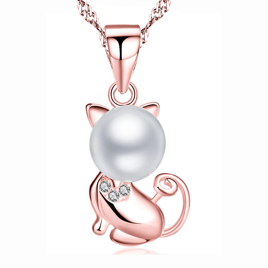 925 Collier Pendentif Pendentif Silver Cat Pearl Collier
