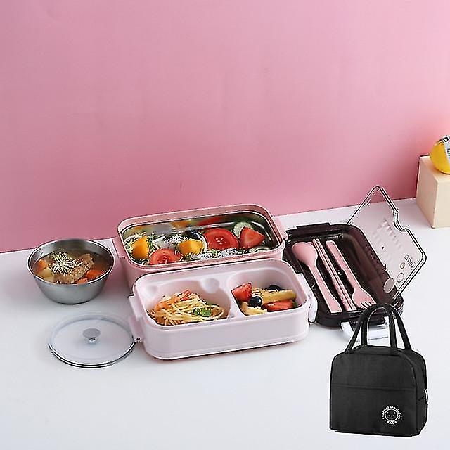Household Storage Containers 1pc Pink Lunch Box Bento Box For Student Office Worker Double Layer Microwave Heating Lunch