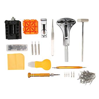 Watch Repairing Kit Watch Battery Replacement Watch Case Opener Complete Watch Tool Kit with Brown Carrying Bag