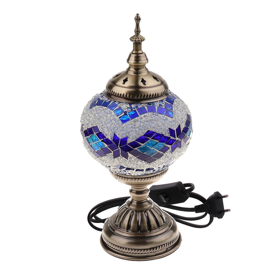 Handmade Turkish Mosaic Glass Table Desk Bedside Lamp Light EU plug Blue