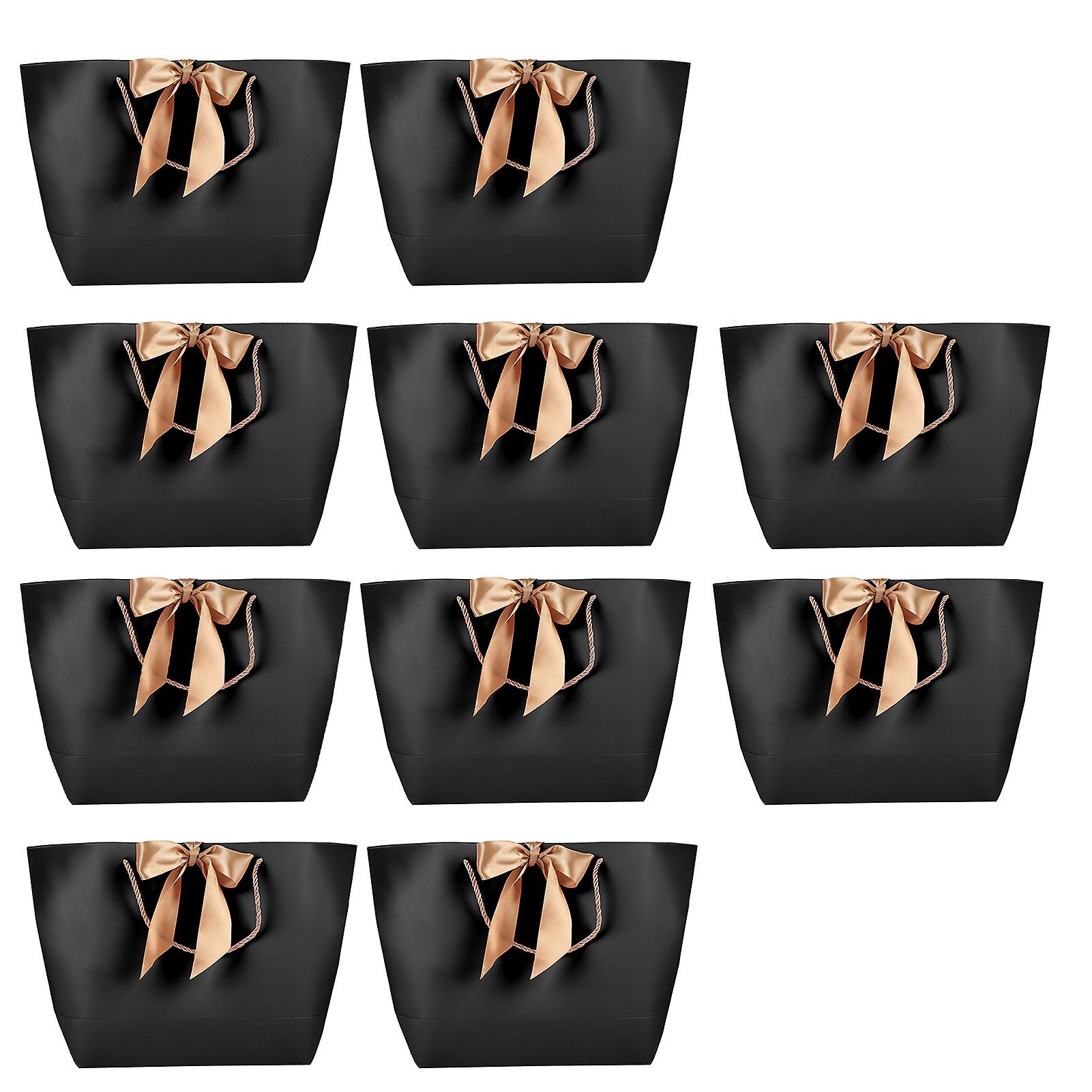 Lot de 10 sacs cadeaux souvenirs en papier noir avec poignée dorée pour vêtements, maquillage, boutique