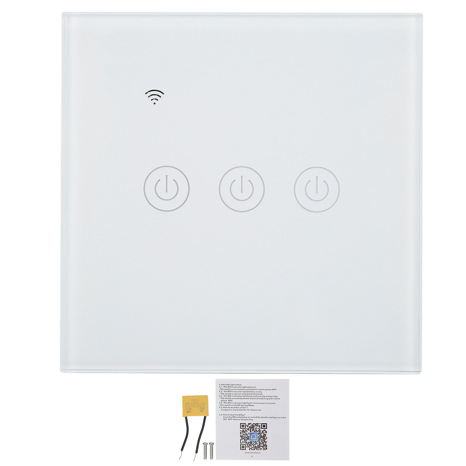 3 Gang Smart Light Switch Panel Touchable Wireless Single Zero Fire Line Universal 200‑240V AC