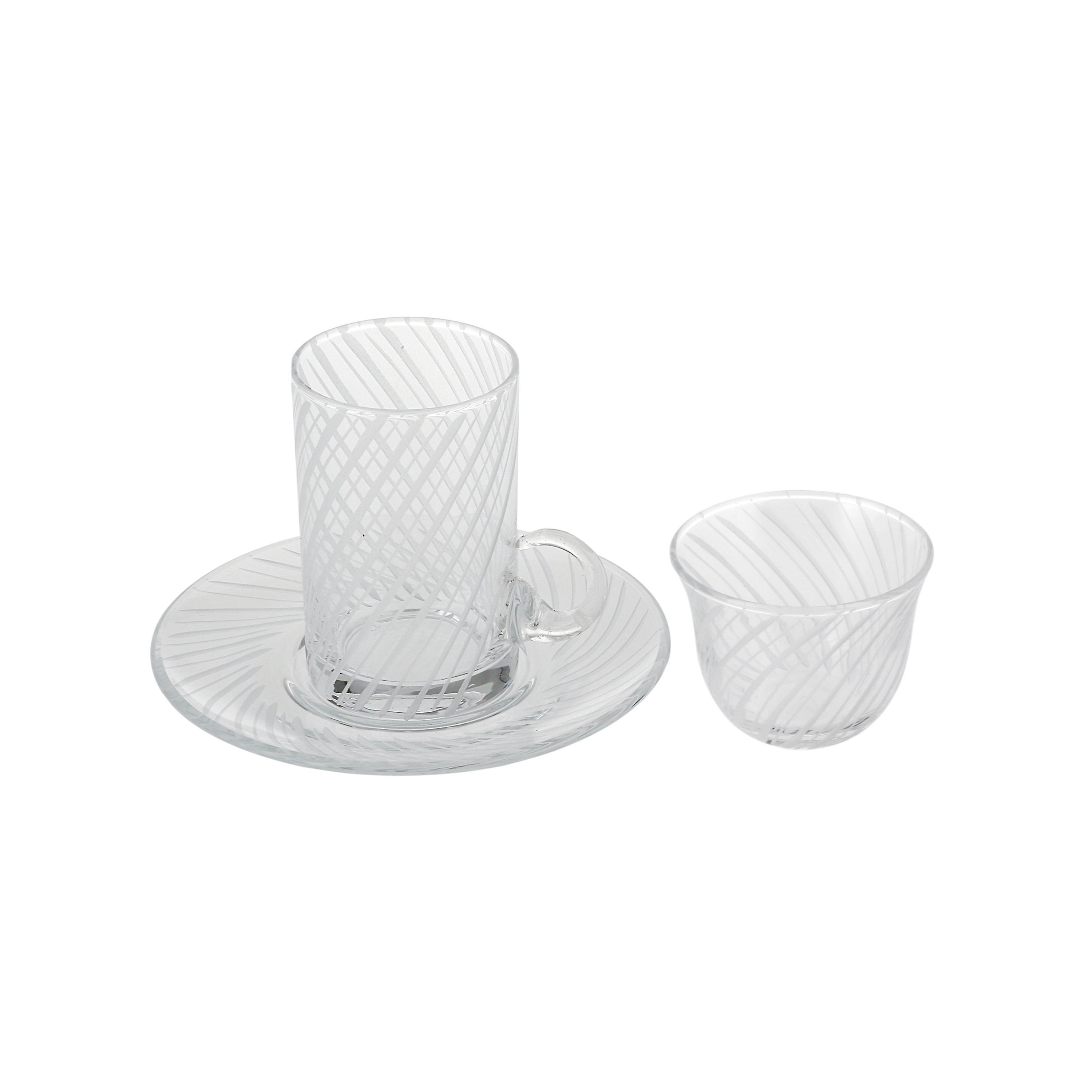 Crystal Ray Design Glass Turkish Tea Set With Arabic Coffee Hand Craft