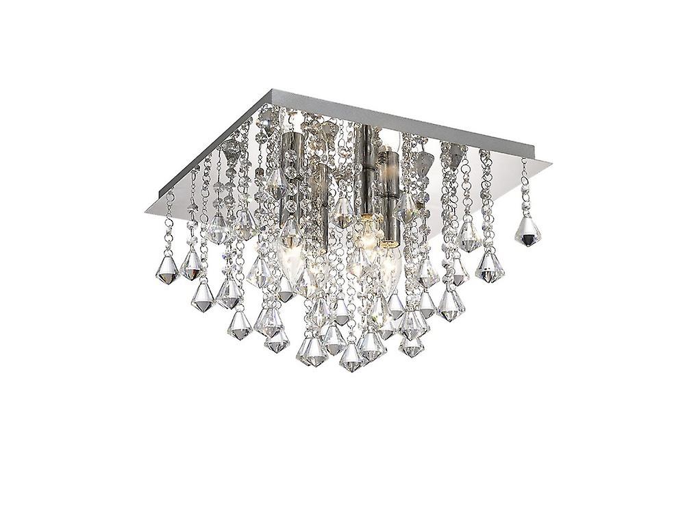 Acton Flush Ceiling 4 Light E14, 380mm Square, Polished Chrome, Prism Crystal