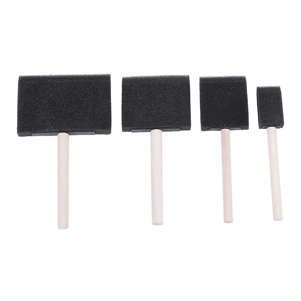 4 Pack Foam Sponge Brushes with Wooden Handle for Painting, Graffiti and Dust Cleaning