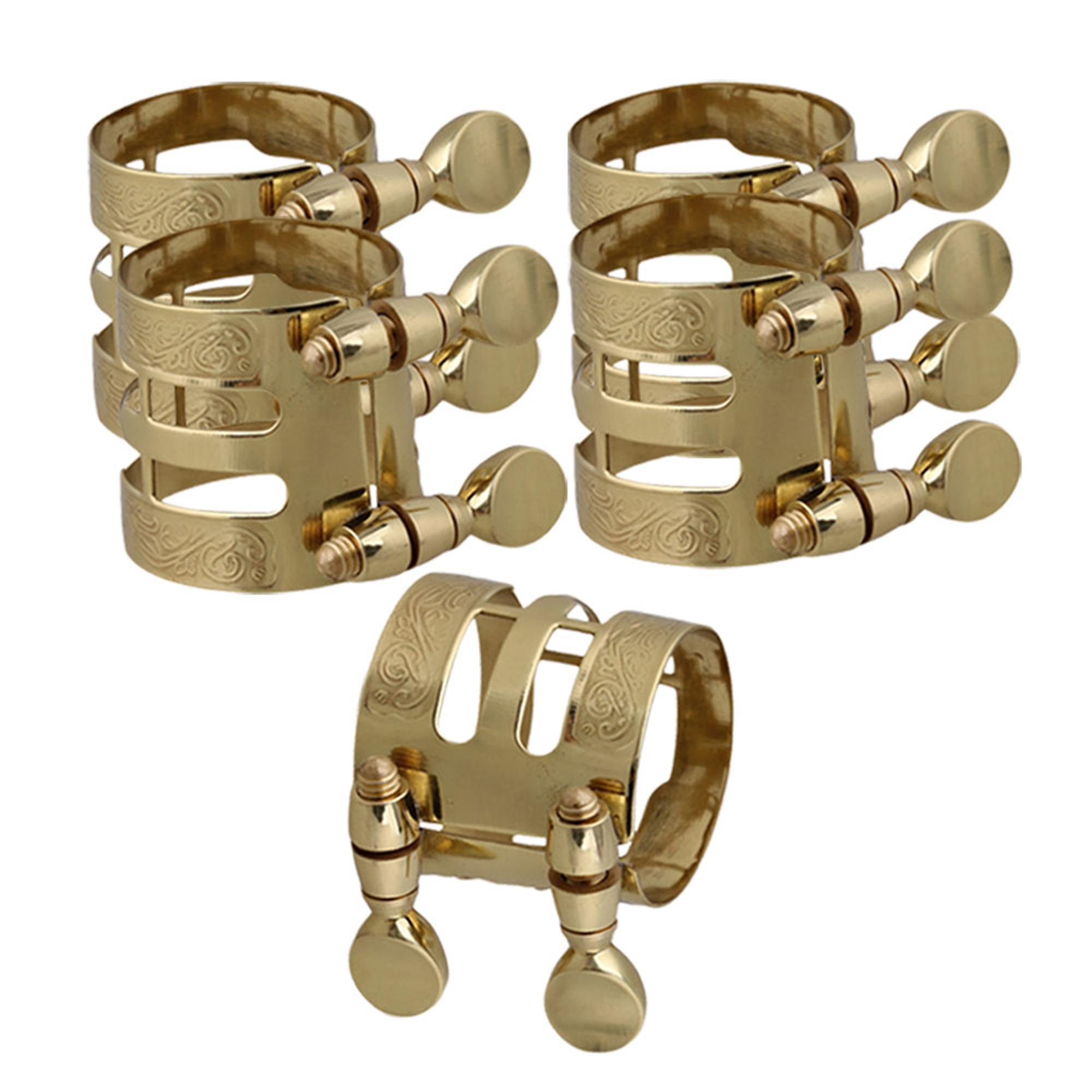 5pcs Carved Designs Brass Alto Saxophone Mouthpiece Ligatures Golden