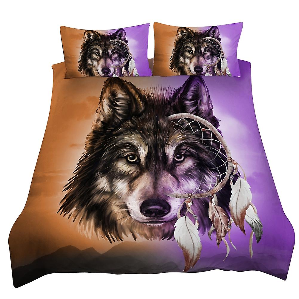 3pcs Set 3D Dreamcatcher WolF Patterned Bedding Set Duvet Cover Set Pillowcase (US King)