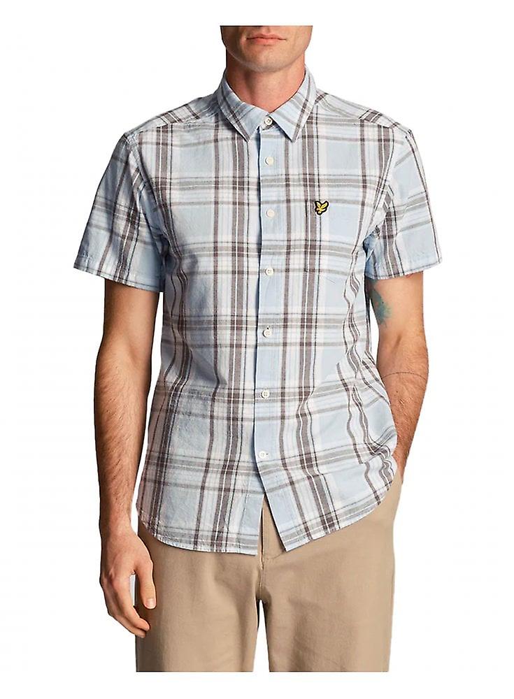 Men's Lyle & Scott Linen Check Short Sleeve Shirt Light Blue