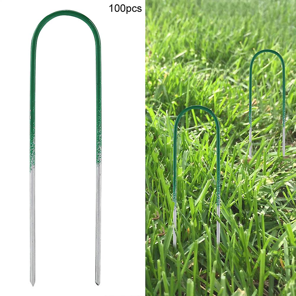 100 pezzi di erba artificiale in acciaio a forma di U, picchetti per erbacce, picchetti per recinzione da giardino