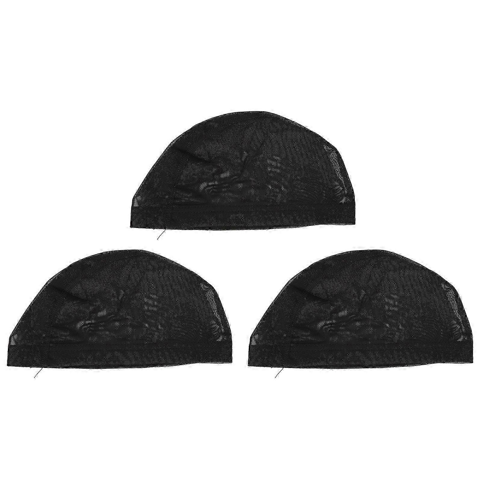 3 Pcs Perruque Cheveux Net Caps Nylon Respirant Confortable Rebondissant Noir Maille Perruque Cheveux Net