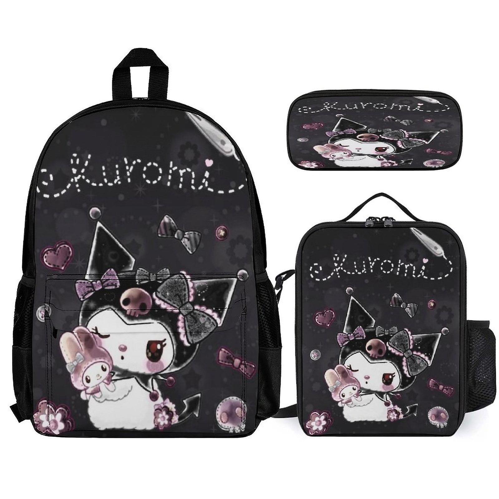 Kuromi Backpack 3 Piece Set Laptop Backpack with Pencil Case Lunch Bag Combination