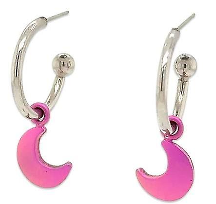 Ti2 Titanium Moon Charm Hoop Earrings - Pink