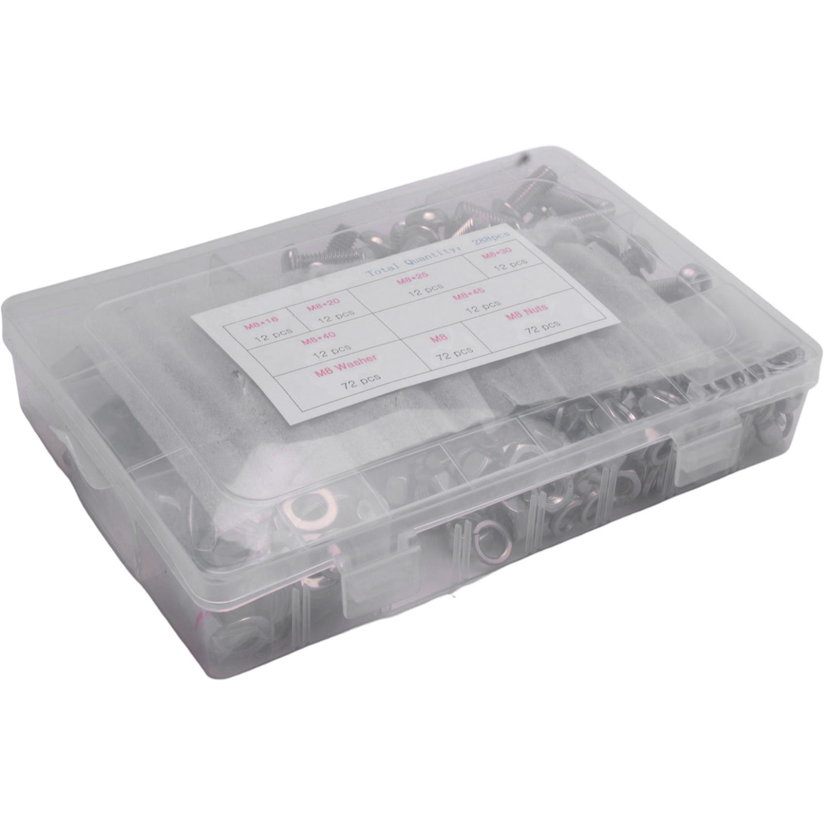 288 Pieces M8 x 16/20/25/30/40/45 Screw Set, Threaded Screw Set with Nuts, Washers, Spring Washers