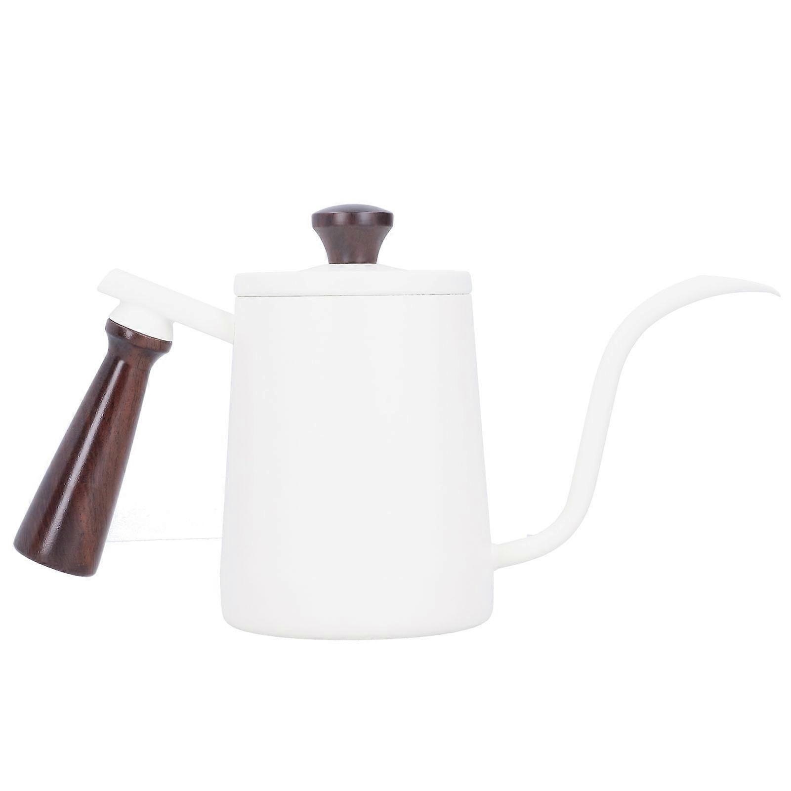 Portable Stainless Steel Coffee Maker with Wooden Handle and Long Gooseneck Spout, 700ml White Kettle