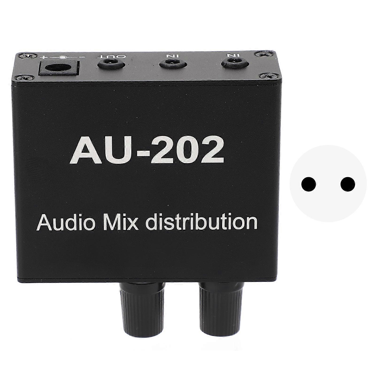 Mini Audio Distribution Mixer 2 in 2 Out Stereo Vergrootglas Verdeler met Voedingsadapter 100?240V EU Plug