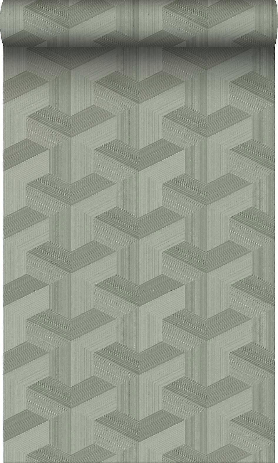 Origin Väggbeklädnader eko textur non-woven tapet grafik 3D grågrön - 50 x 900 cm - 348003