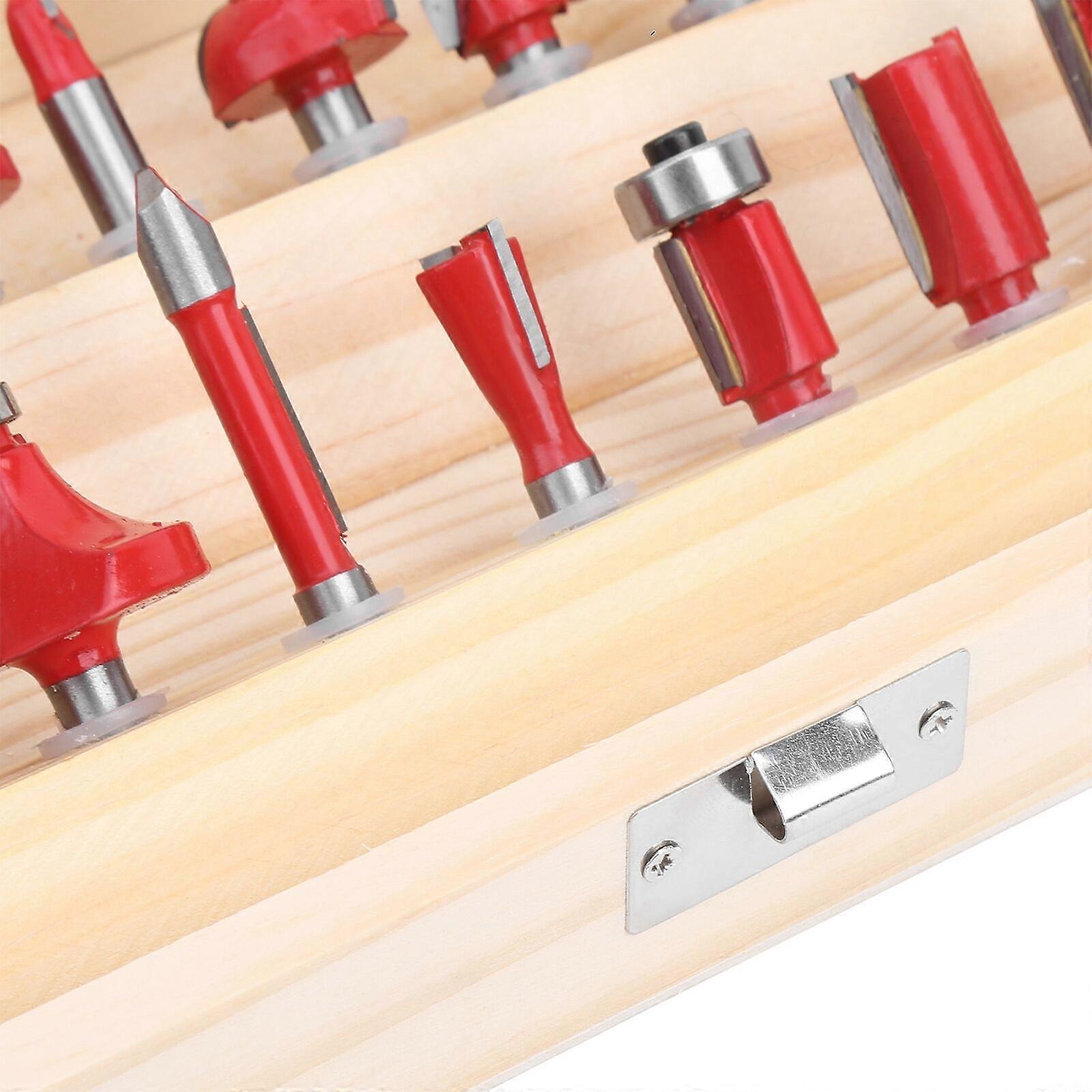 15Pcs Router Bits Set Red 1/4in Shank Woodworking Milling Cutter Tools with Storage Box No.24193 No.24193