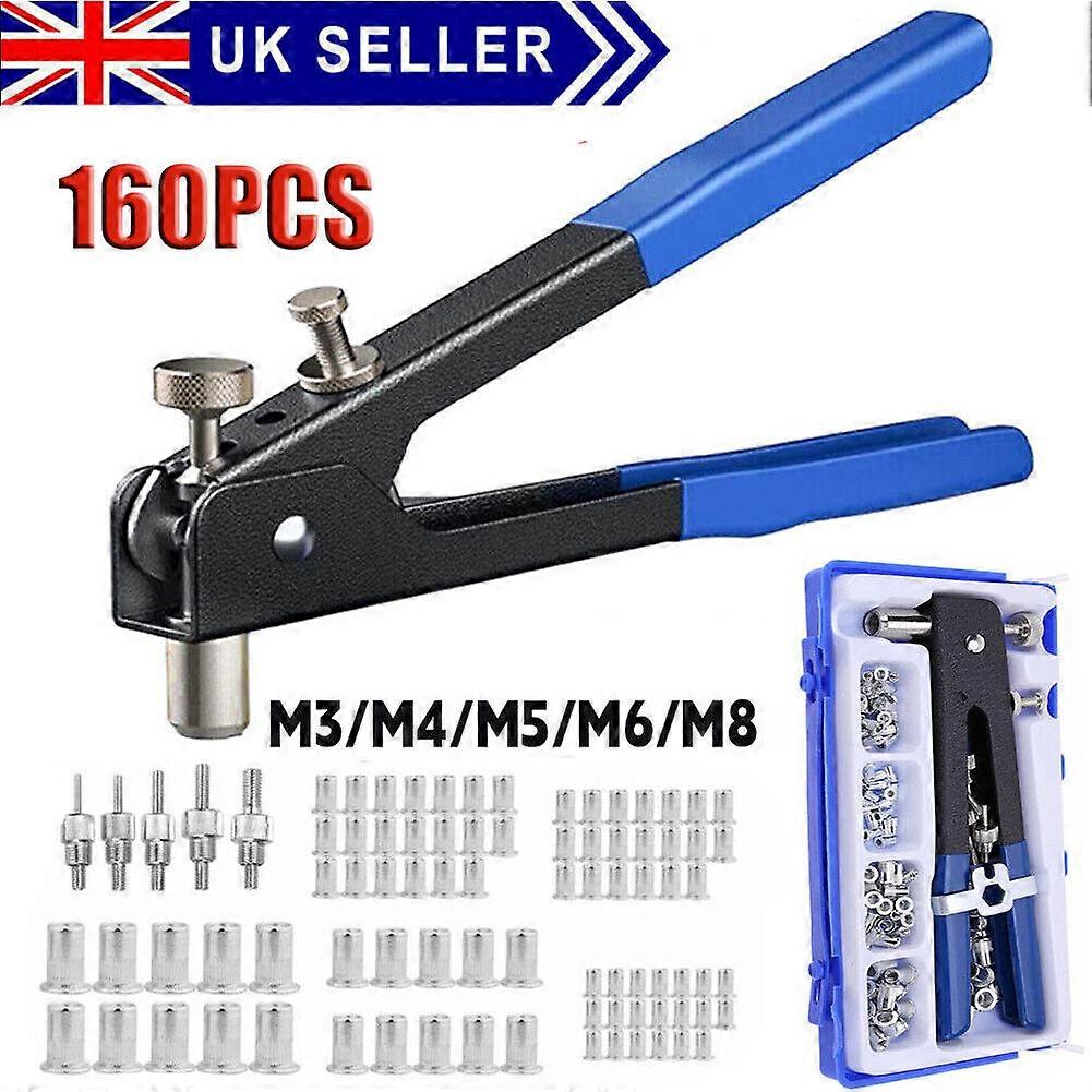 160Pcs Hand Threaded Nut Riveter Gun M3~M8Insert Tool Riveter Rivnut Nutsert Kit w12696995