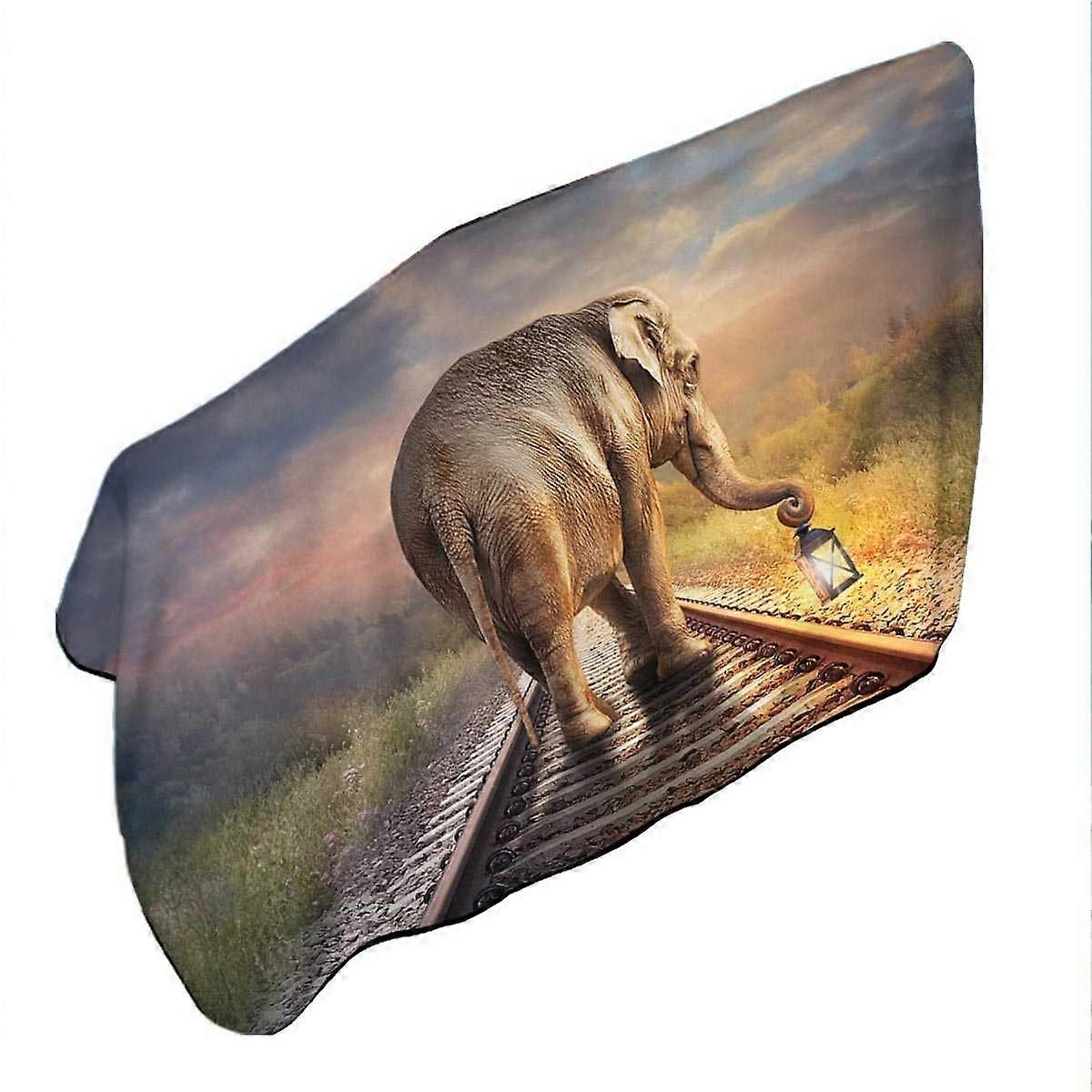 Elephant Walks on the Track Microfiber Beach Towel