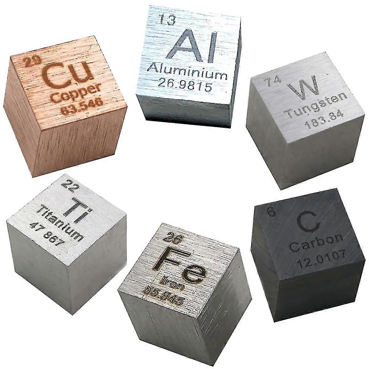 6-delad Metal Elements Cubes Set - Densitetskubsats för ett periodiskt system av grundämnen samling - (0,39 tum / 10 mm)