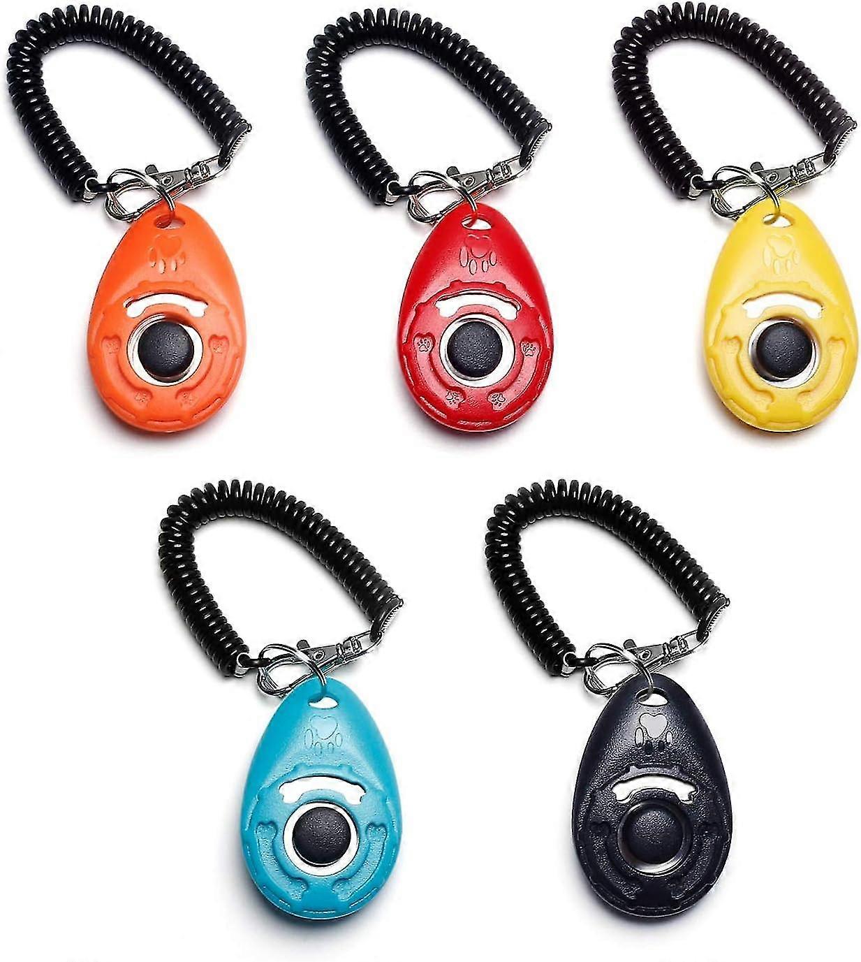 Dog Clikers Set of 5 Dog Clickers with Wrist Strap - Clicker with Large Button, 5 Colors, Free e-Book
