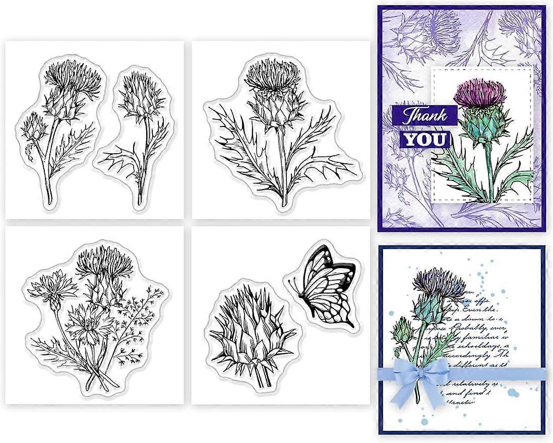 4Pcs Mini Thistle Butterfly Plant Clear Stamps for DIY Scrapbooking
