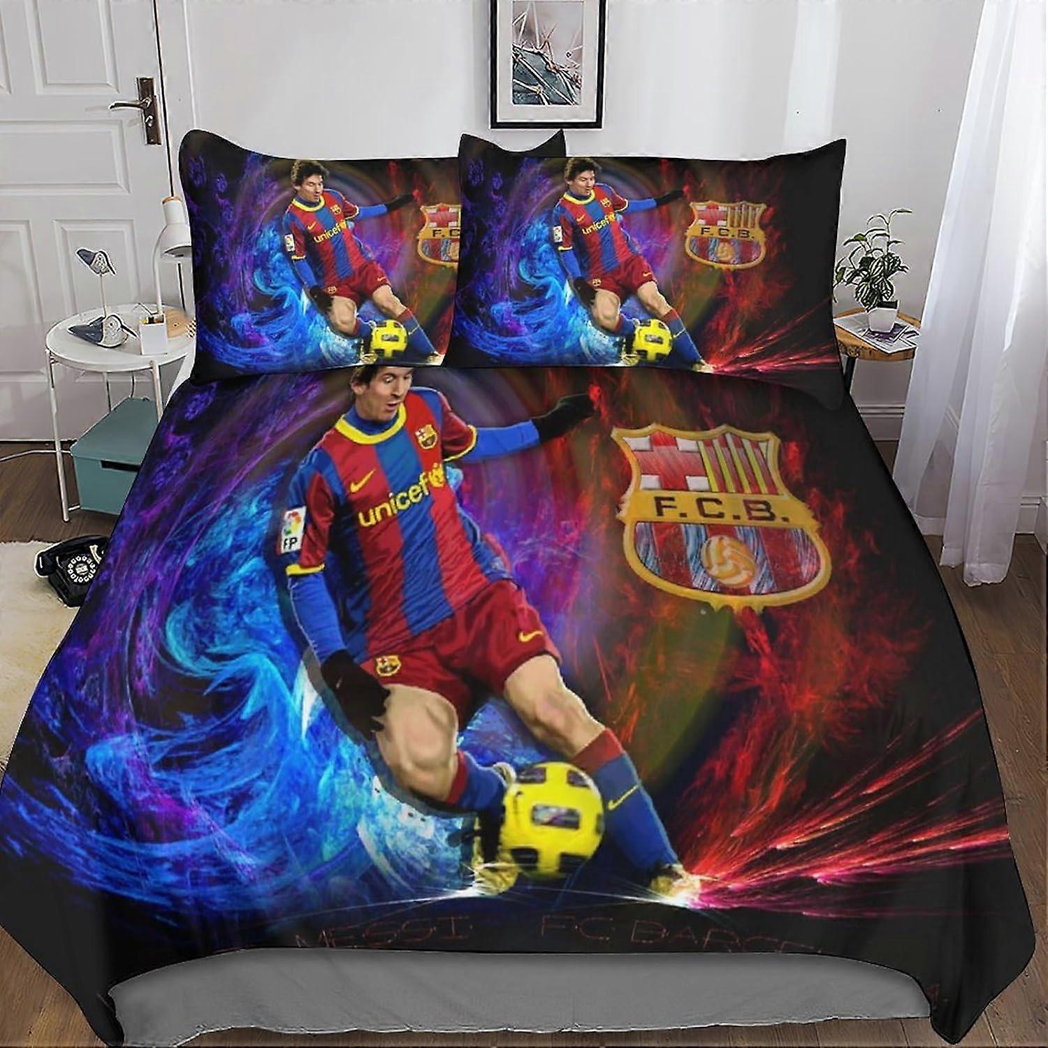 Messi Beddengoed Set met Microvezel Dekbedovertrek + Kussenslopen 3D Geprinte Lionel Sets Dekbedovertrek met Ritssluiting 3 Stuks Dubbel