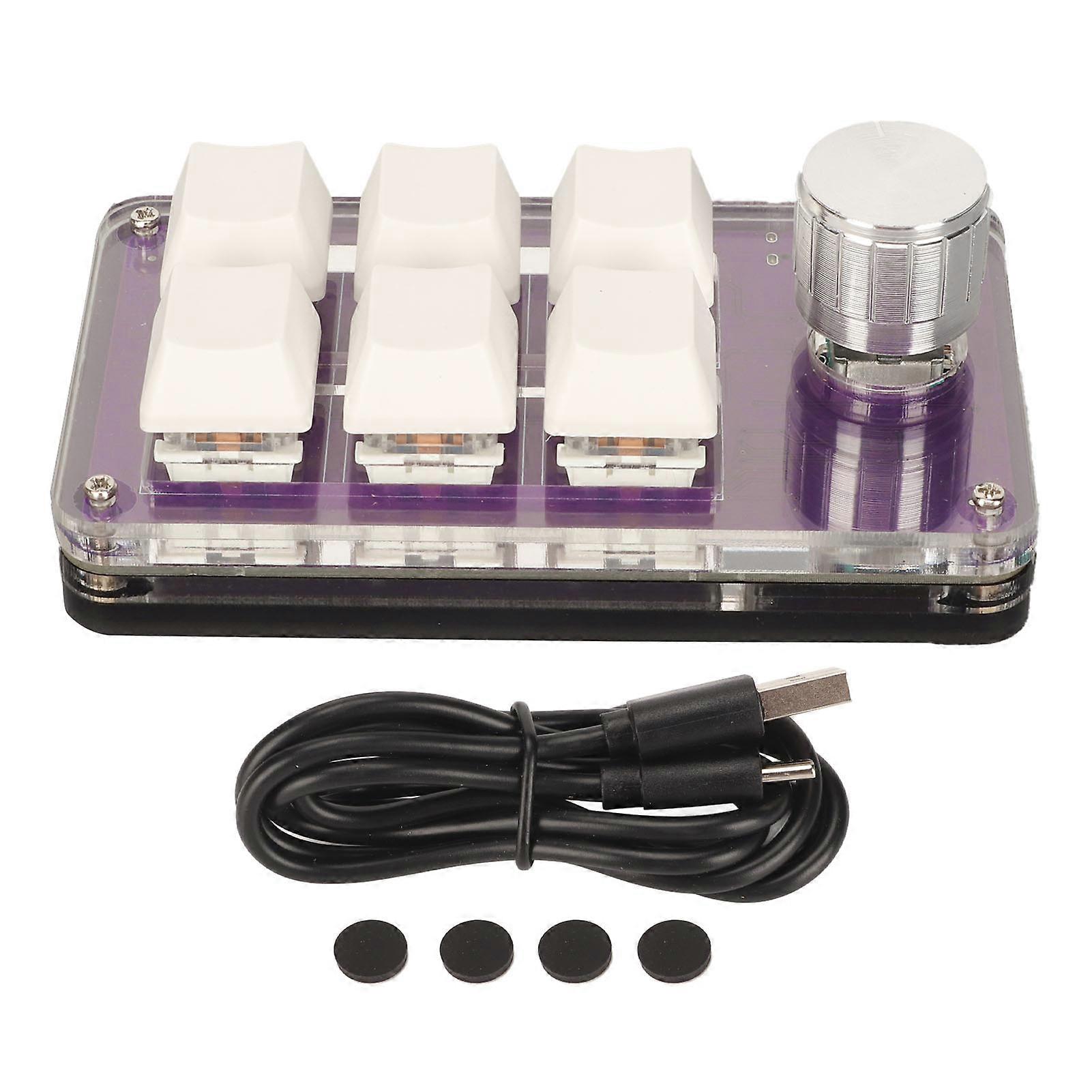 6 Key Mini Keypad with Knob RGB Light Blue Switch Wired Connection Plug and Play DIY Programmable One Handed Mechanical Keypad Transparent purple
