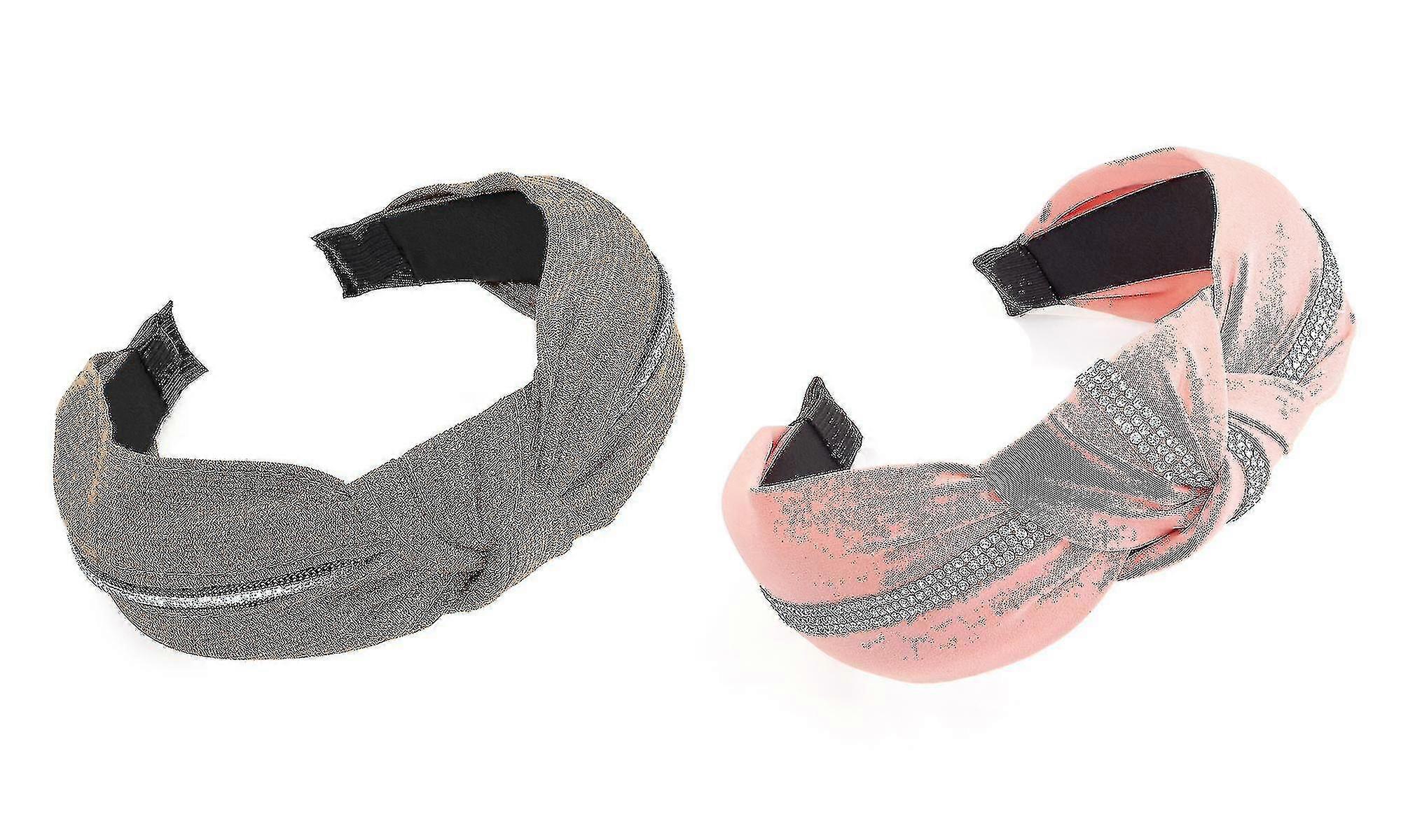 Headband 5.5cm Fabric Knot Design Alice Band Headband Crystals Pink Brown-brown (huali)