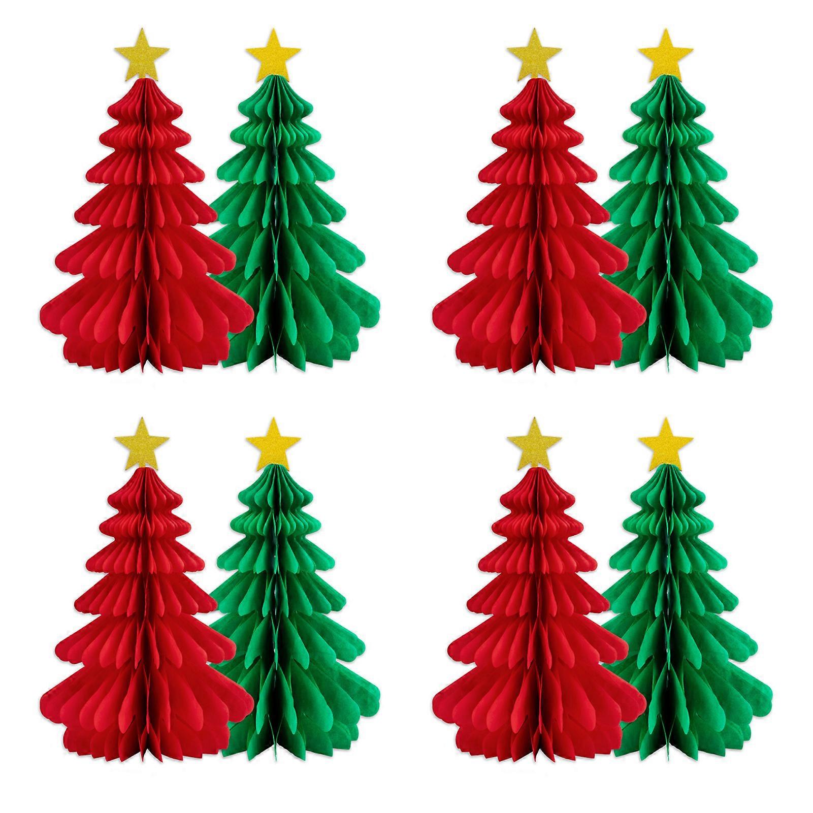 8Pcs Christmas Tree Shaped Pendants Honeycomb Paper Craft Towels Hanging Ceiling Christmas Tree Ornaments Festive Party Decor Qinghai