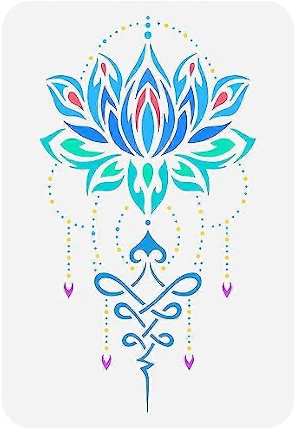 Lotus Flower of Life Stencil 8.3x11.7inch/21x29.7cm Reusable Lotus Flower Mandala Tatoo Drawing Template DIY Craft Flowers Stencil for Painting on Woo