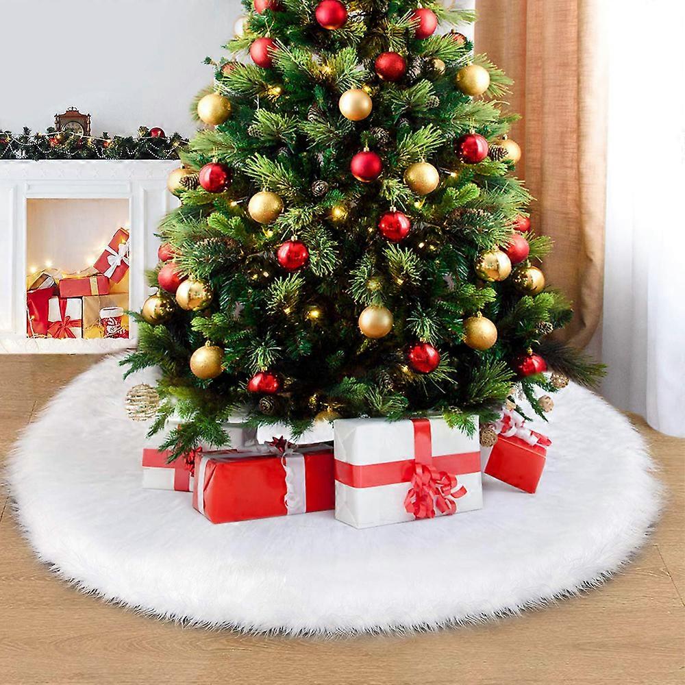 (NEWPATTERN)Christmas Tree Blanket White,120CM Fir Tree Blanket Fur Round Christmas Tree Rug,Christmas Tree Plush Skirt for Christmas New Year Party D
