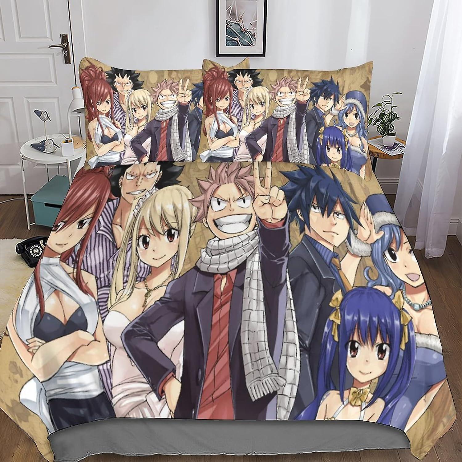 Fairy Tail Bedding Set with Duvet Cover 3D Duvet Cover and Pillowcases Microfiber with Zipper Closure 3 Pcs for Single or Double Bed