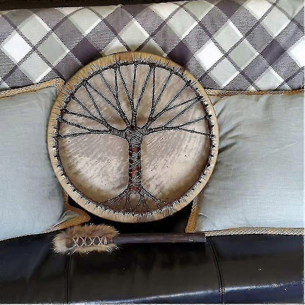 thumbnail image 2 of Handmade Shaman Drum With Drumstick - 25cm Wooden Sound Healing Tool For Meditation & Yoga 2 of 12