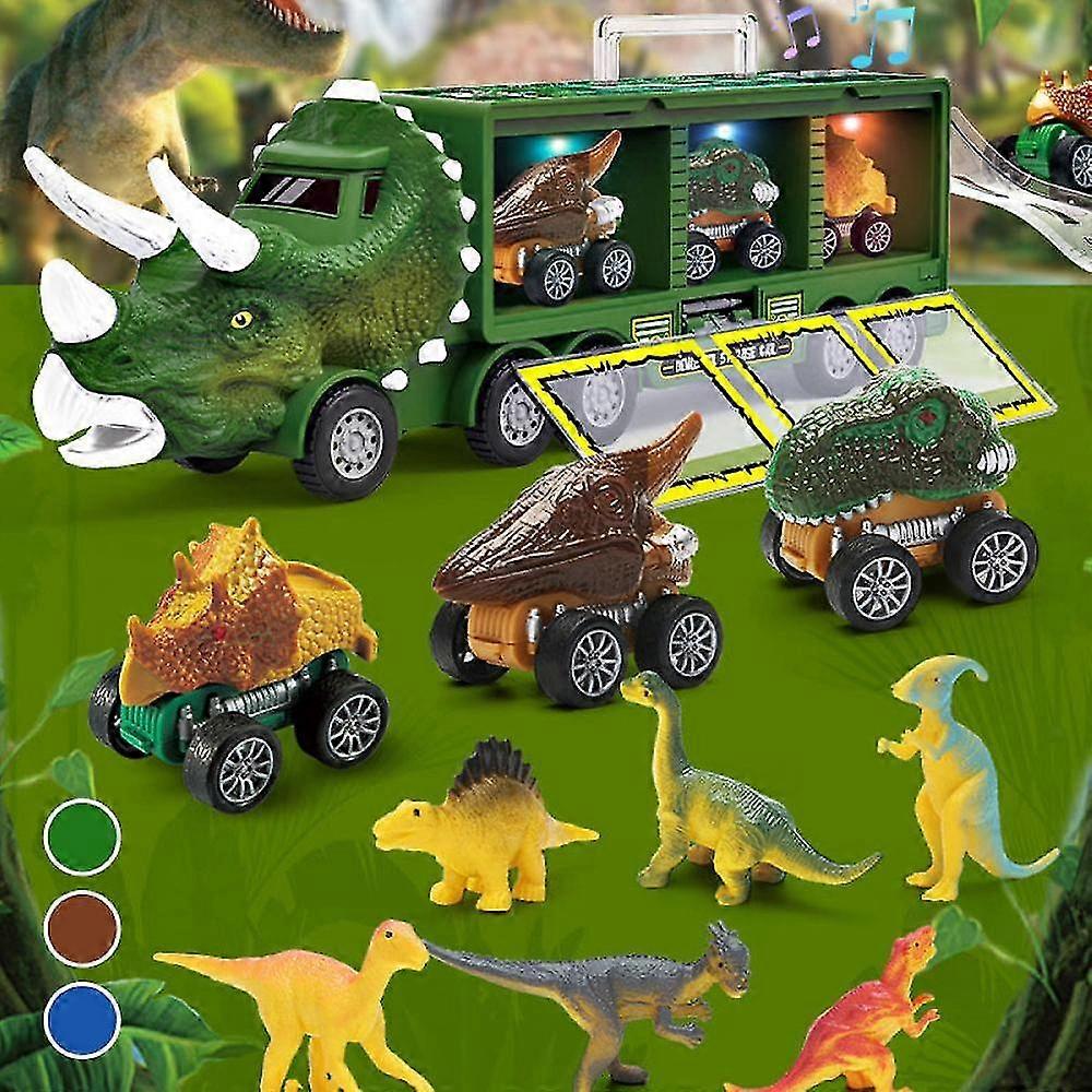 משאית מוביל מוסיקה דינוזאור, אינרציה למשוך אחורה מכונית צעצוע משאית מסוע דינוזאור, ידית ניידת צעצוע דינוזאור הטוב ביותר לבנים בנות גיל 3+