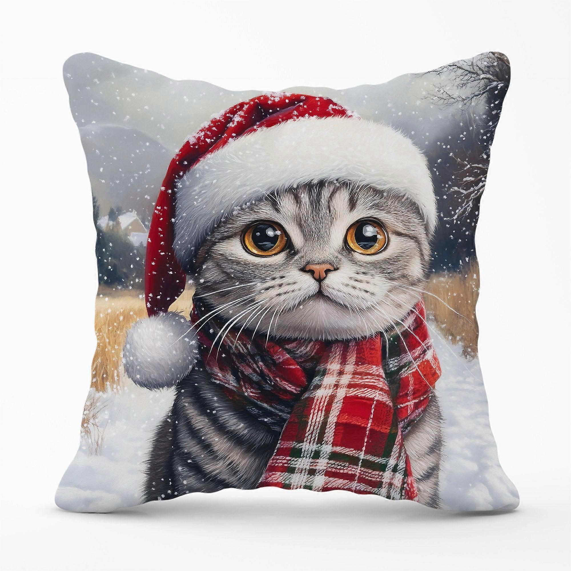Snowy Christmas Scottish Fold Cat Cushion