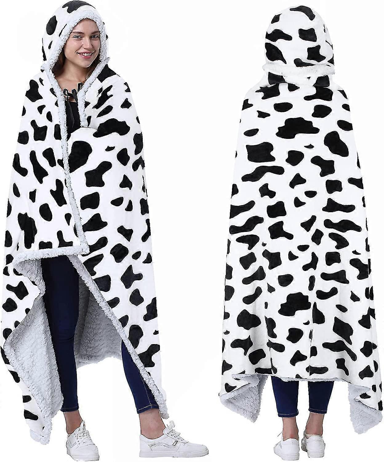 Cow Print Womens Hooded Blanket. Snuggle Blanket With Hood Adult. Sherpa Cozy Plush Fleece Wearable Blanket.125 X 185 Cm