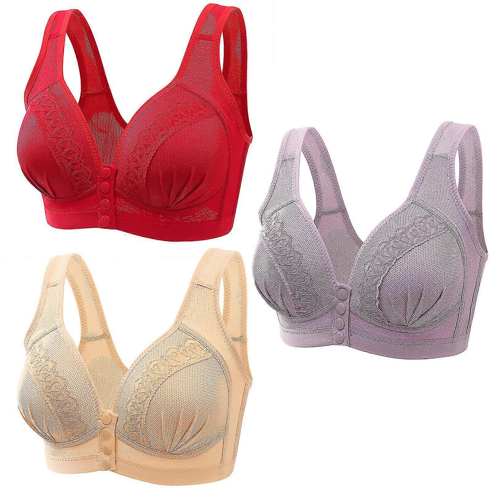 3pcs Tourmaline Shaping & Powerful Lifting Bra, Plus Size No Underwire Front Buckle Lace Lifting Bra Tourmaline Shaping Wireless Bra