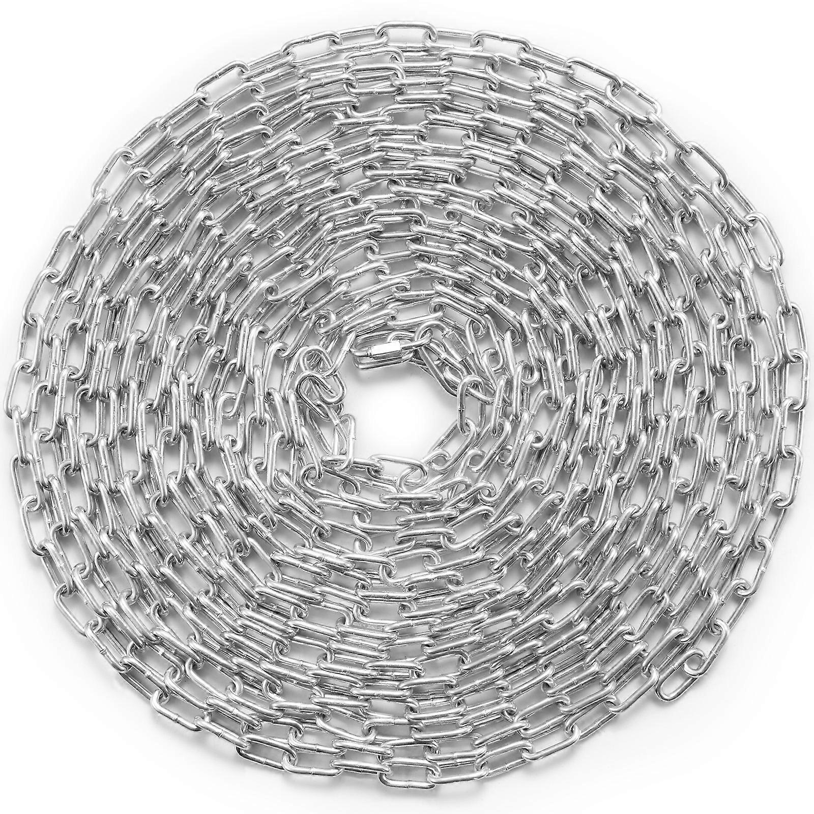 Proof Coil Chain, 1/8" x 33', 350 lbs Safe Working Load, Two Quick Links, Galvanized Carbon Steel Link Chain for Towing, Hanging, Camping