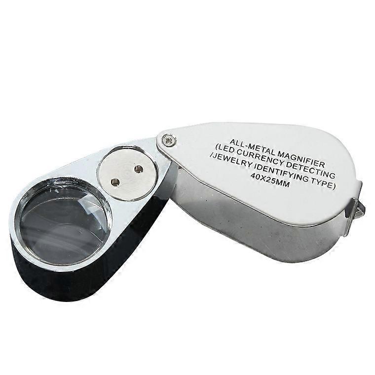 Full Metal Jewellery Magnifier, Jewellers Illuminated Loupe Pocket Foldable 40 X 25mm Glass Antiques