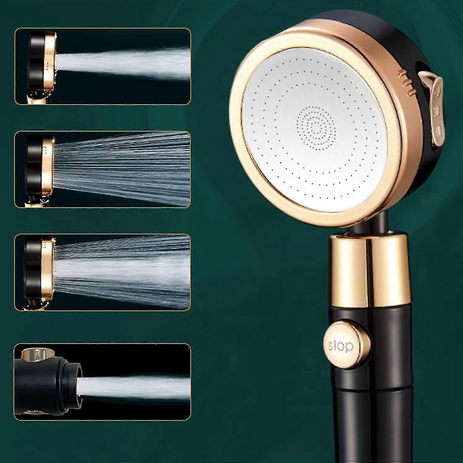 Shower Head Anti-scale Shower Head, High Pressure Hand Shower With 3+1 Mode, Filter Massage Shower Head, One Touch Water Stop - Abs - Matte Black