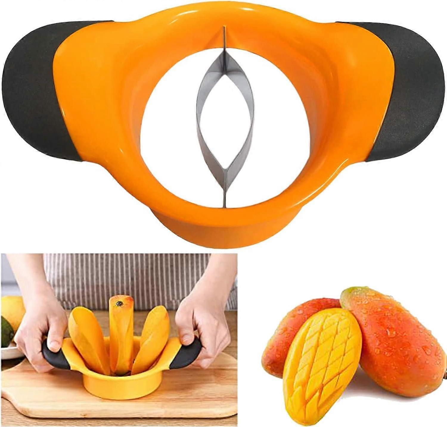 3-in-1 Mango Slicer/Peeler/Cutter/Divider/Corer with Stainless Steel Blade Coring Tool (Orange)