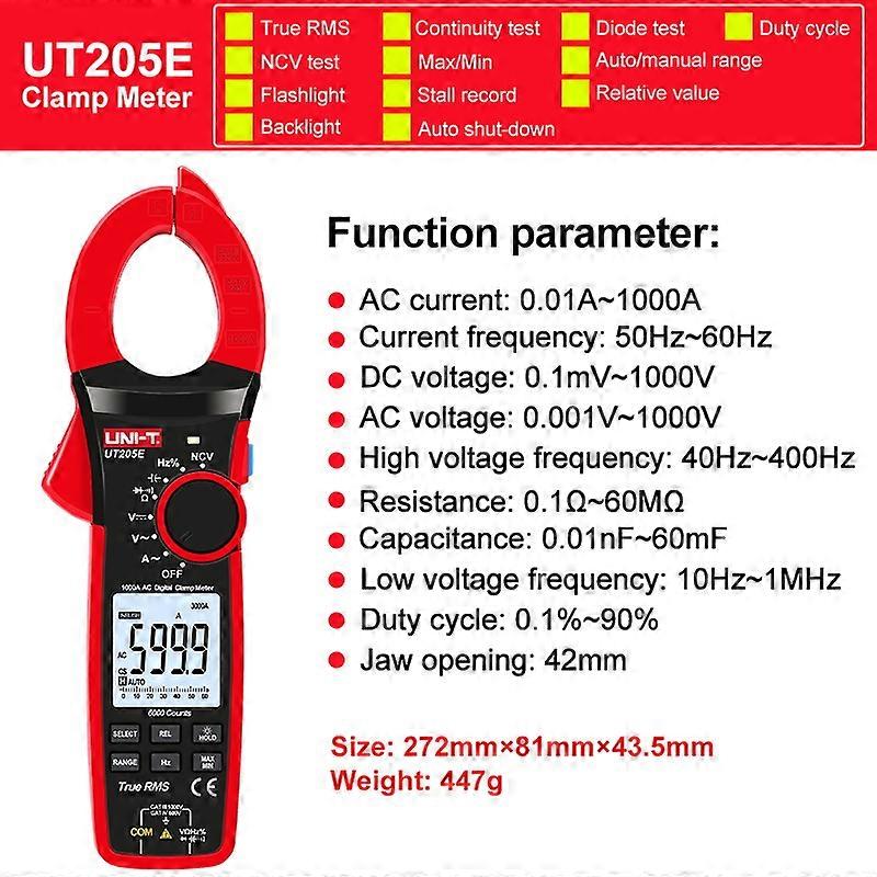 Pinza amperometrica digitale UNI-T 1000A True RMS UT206B / UT207B / UT208B Misuratore universale con display digitale per elettricisti intelligente.