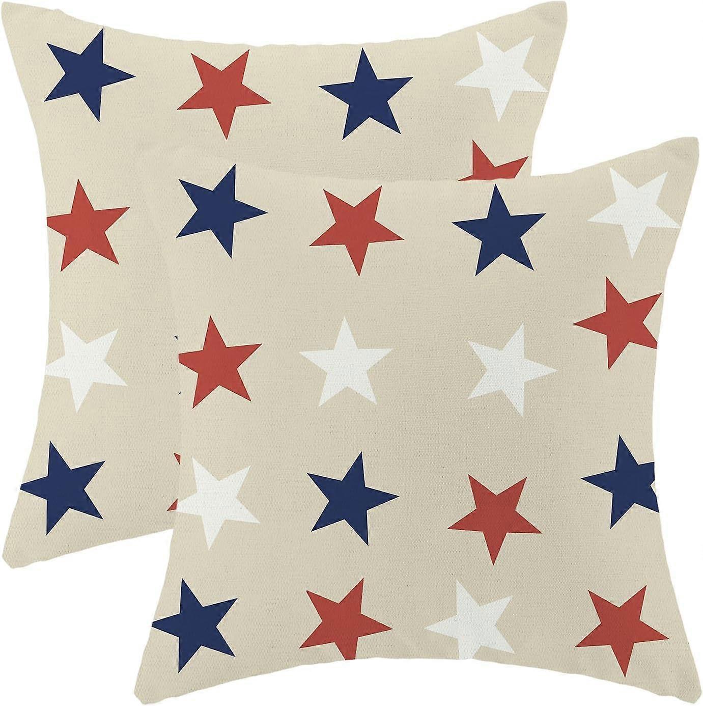 4 Ιουλίου Καλύμματα μαξιλαριών 18x18 ιντσών σετ των 2, λευκό μπλε κόκκινα αστέρια διακόσμηση πατριωτικό ριχτάρι μαξιλάρια ανεξαρτησία ημέρα μνήμης μαξιλαροθήκη υπαίθρια διακόσμηση