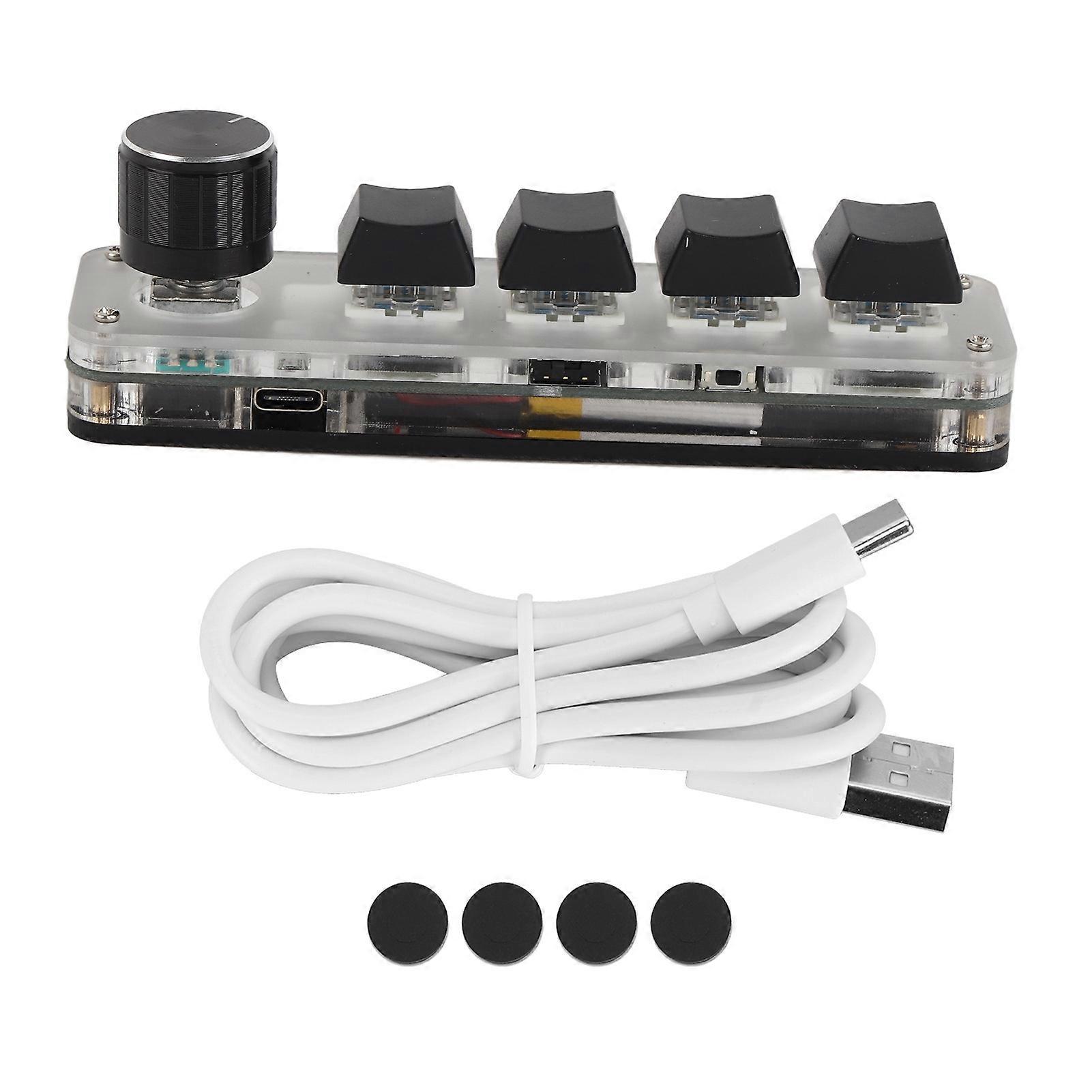 Mini Keypad 4 Keys 1 Knob USB Or BT Blue Switch Plug and Play Programmable Keypad with Backlit for Gaming Office Media YEMMA