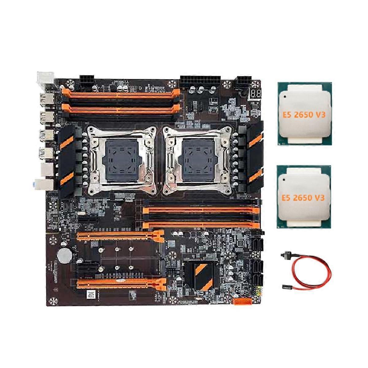 X99 Dual CPU Motherboard LGA2011 Suporte DDR4 ECC Memória Placa-mãe do computador + 2XE5 2650 V3 CPU + Swit