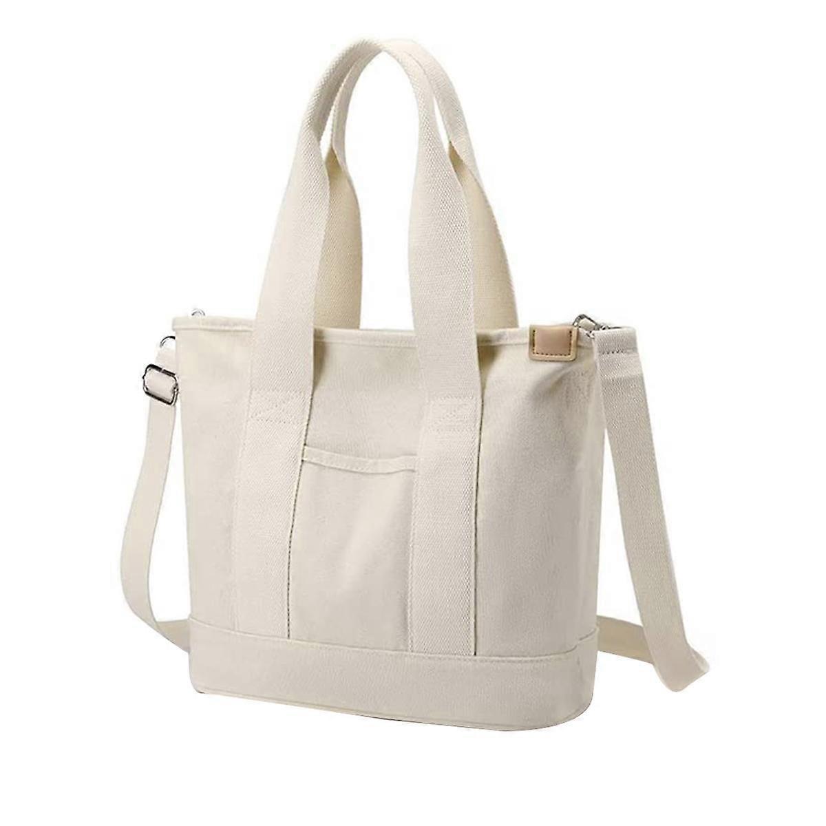 Multi-Pocket Tote Bag with Zipper, Canvas Japanese Handmade