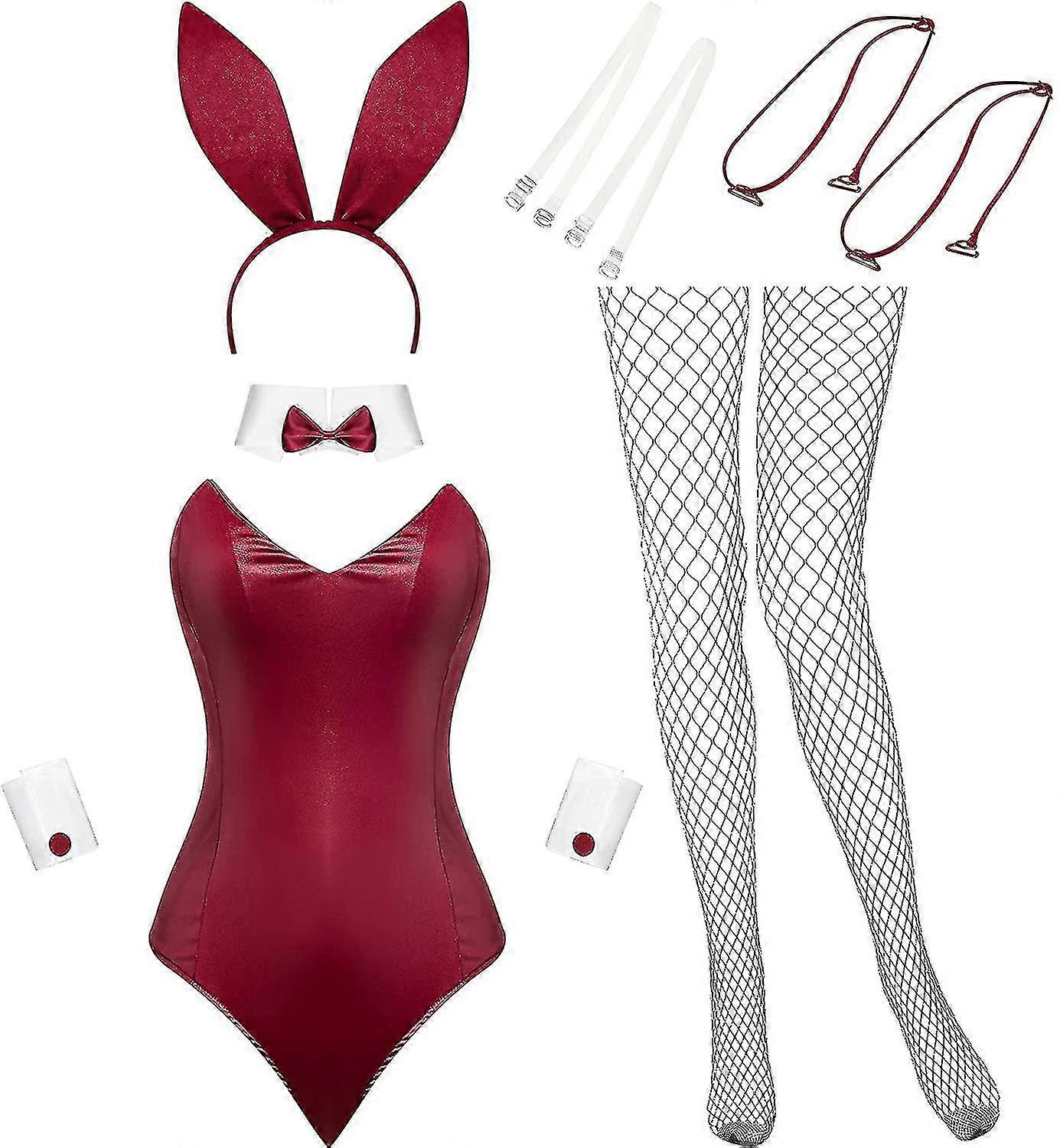 Costume Lapin Halloween Femme Lingerie - Set Bandeau Oreilles Bas Et Accessoires (Blanc Et Noir, L)