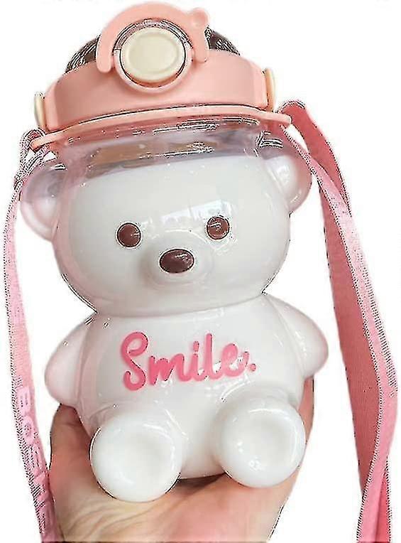 زجاجة مياه Bear مع قش ، إبريق ماء مقاوم للتسرب Kawaii مع حزام كتف قابل للتعديل للسفر في التخييم