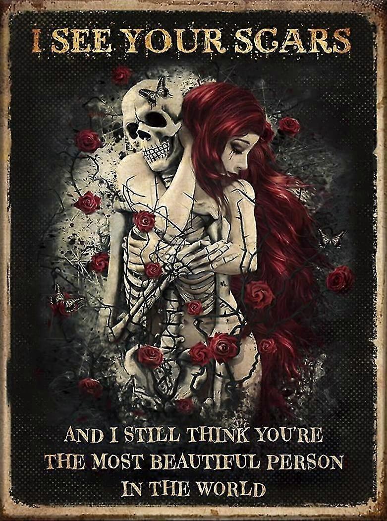 Jack Skellington Und Sally Ich sehe Ihre Narben Ermutigendes Zitat Albtraum vor Weihnachten Blechschild 8x